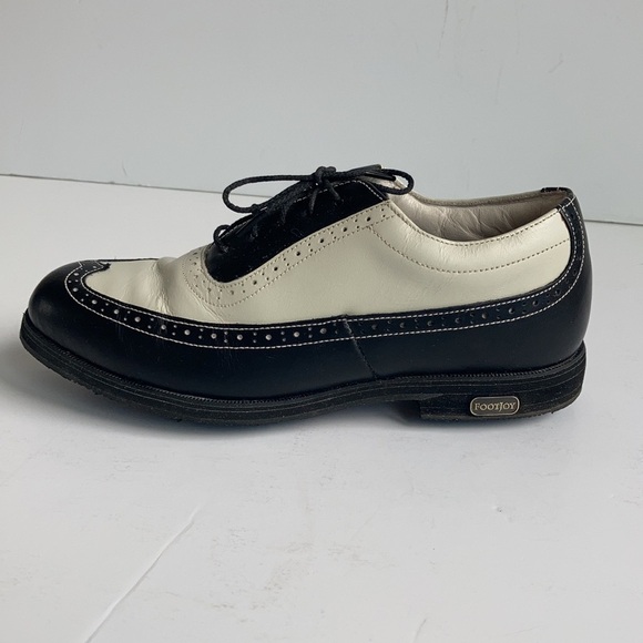 Footjoy Europa Collection wing tip style cream and black golf shoes - Picture 9 of 16